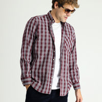 Dark Red Long Sleeve Regular Fit Plaid Cotton Shirt
