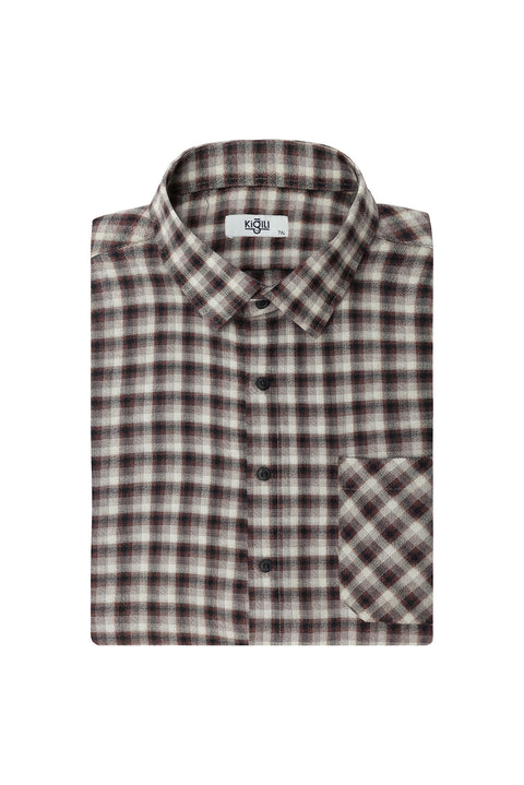 Light Burgundy Plus Size Long Sleeve Regular Fit Lumberjack Plaid Cotton Easy-Iron Pocket Shirt