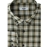 Light Khaki Plus Size Long Sleeve Plaid Cotton Easy-Iron Button-Down Collar Lumberjack Shirt
