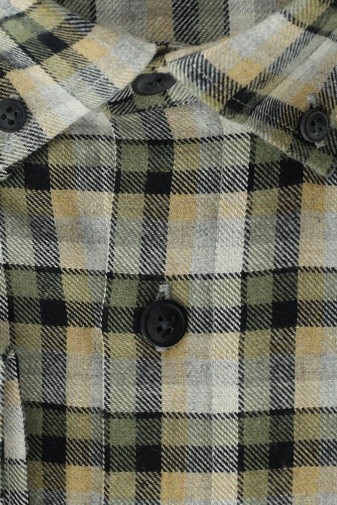 Light Khaki Plus Size Long Sleeve Plaid Cotton Easy-Iron Button-Down Collar Lumberjack Shirt