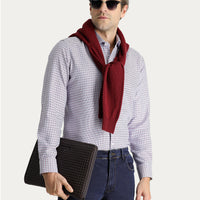 Dark Burgundy Long Sleeve Slim Fit Patterned Cotton Shirt