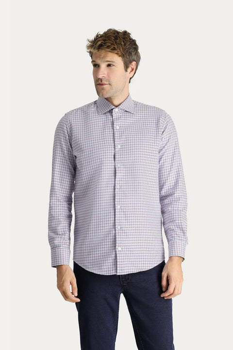 Dark Burgundy Long Sleeve Slim Fit Patterned Cotton Shirt