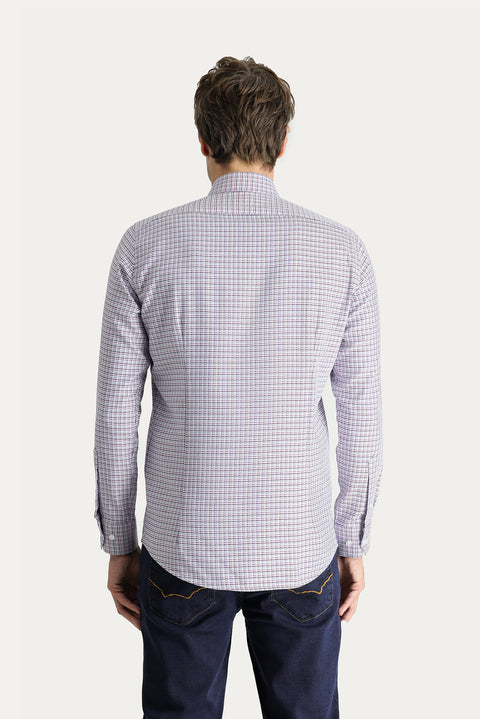 Dark Burgundy Long Sleeve Slim Fit Patterned Cotton Shirt