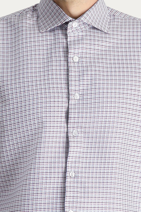 Dark Burgundy Long Sleeve Slim Fit Patterned Cotton Shirt