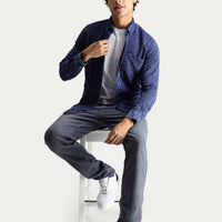 Dark Navy Long Sleeve Slim Fit Narrow Cut Denim Look Sporty Cotton Shirt