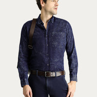 Indigo Long Sleeve Slim Fit Narrow Cut Denim Cotton Shirt