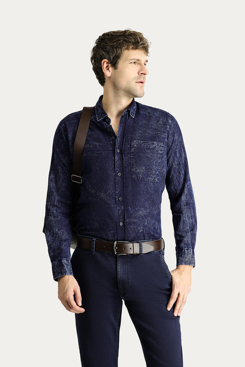 Indigo Long Sleeve Slim Fit Narrow Cut Denim Cotton Shirt