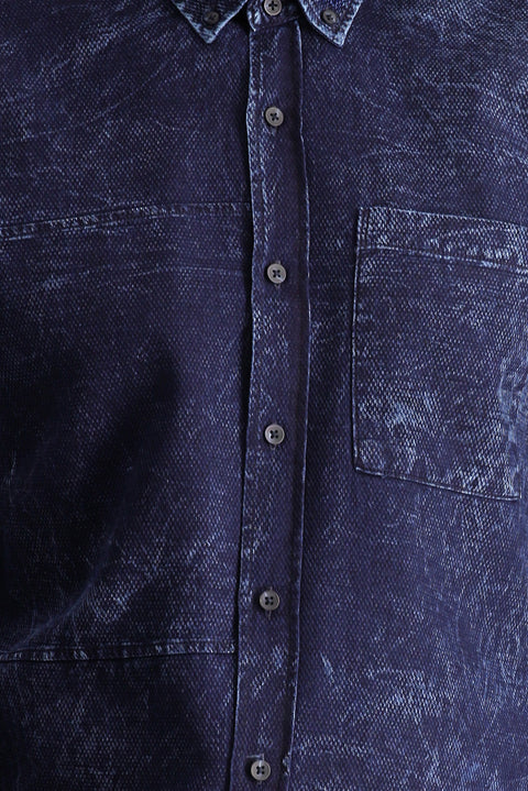 Indigo Long Sleeve Slim Fit Narrow Cut Denim Cotton Shirt