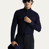 Dark Navy Long Sleeve Slim Fit Cotton Sports Shirt