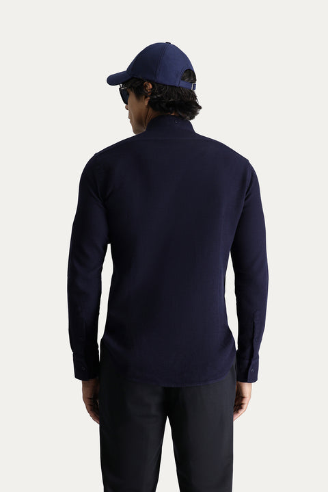 Dark Navy Long Sleeve Slim Fit Cotton Sports Shirt