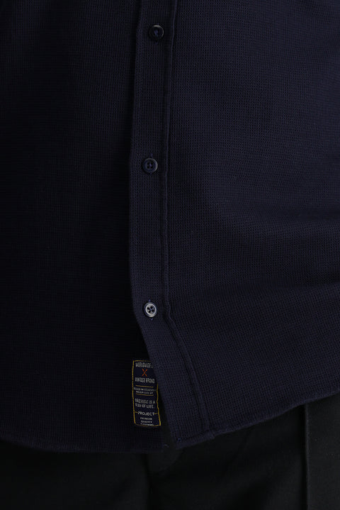 Dark Navy Long Sleeve Slim Fit Cotton Sports Shirt