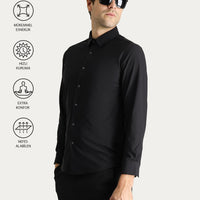 Siyah Techno-Line Uzun Kol Slim Fit Dar Kesim Gömlek
