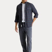 Military Khaki Long Sleeve Slim Fit Narrow Cut Plaid Lumberjack Sport Cotton Button-Down Shirt