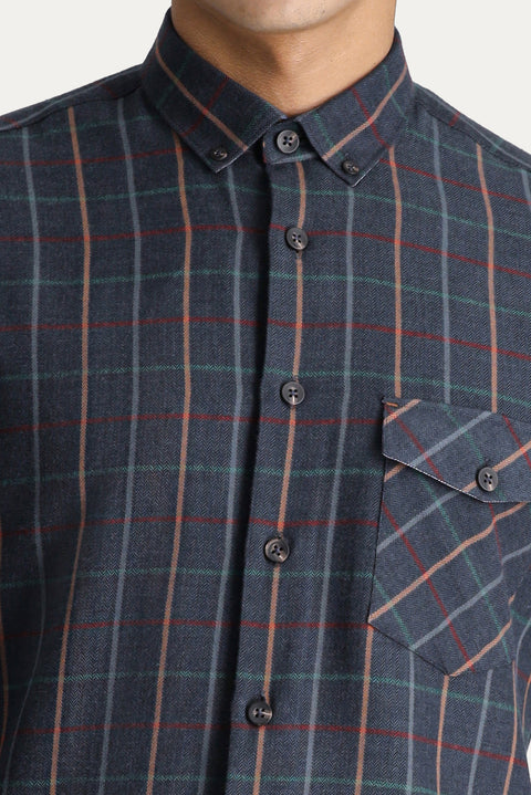 Military Khaki Long Sleeve Slim Fit Narrow Cut Plaid Lumberjack Sport Cotton Button-Down Shirt