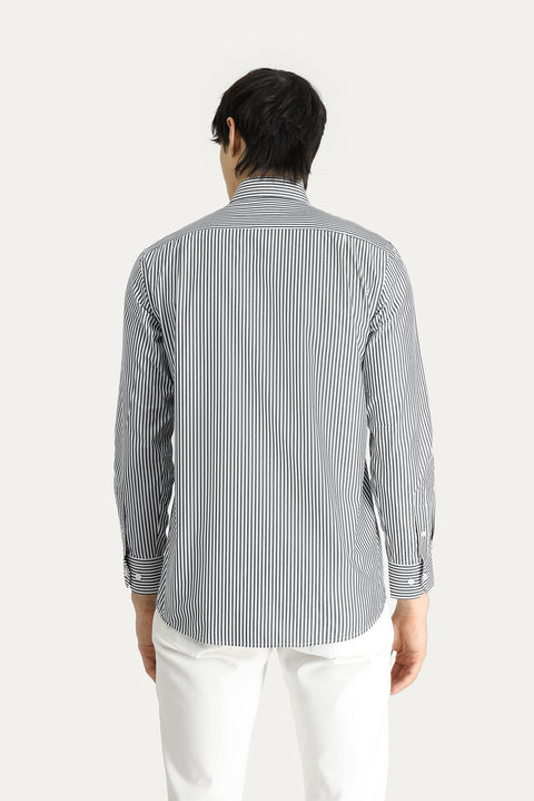 Black Long-Sleeve Classic Striped Cotton Shirt