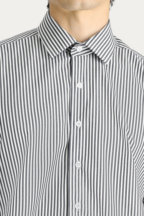 Black Long-Sleeve Classic Striped Cotton Shirt