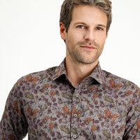 Dark Gray Long Sleeve Slim Fit Printed Cotton Shirt, Easy Iron