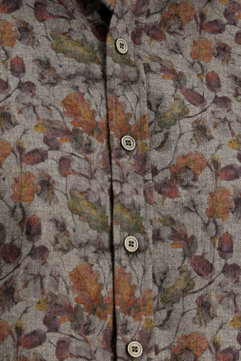 Dark Gray Long Sleeve Slim Fit Printed Cotton Shirt, Easy Iron
