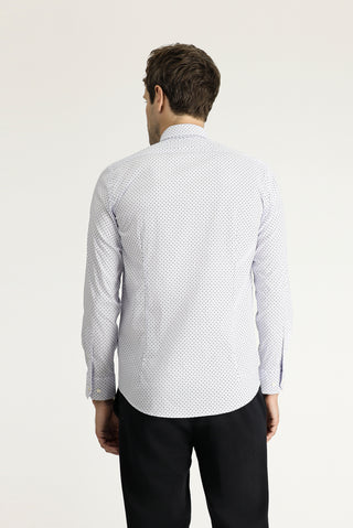 Açık Mavi Uzun Kol Slim Fit Dar Kesim Baskılı Pamuklu Gömlek
