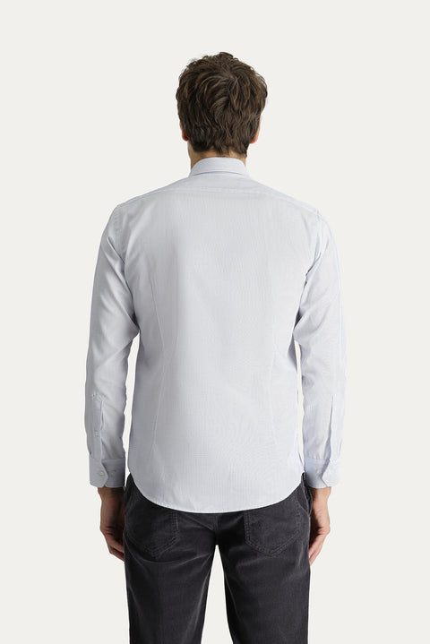 White Long Sleeve Slim Fit Narrow Cut Non-Iron Striped Cotton Shirt