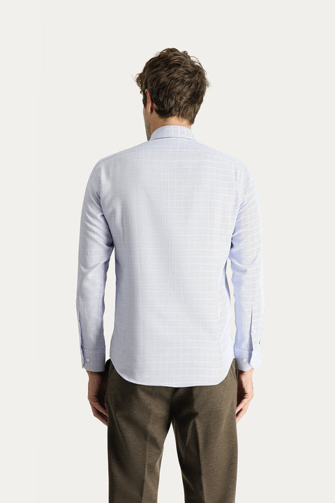 Mavi Uzun Kol Slim Fit Dar Kesim Non Iron Kareli Pamuklu Gömlek