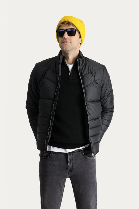 Black Slim Fit Narrow Cut Padded Sports Jacket