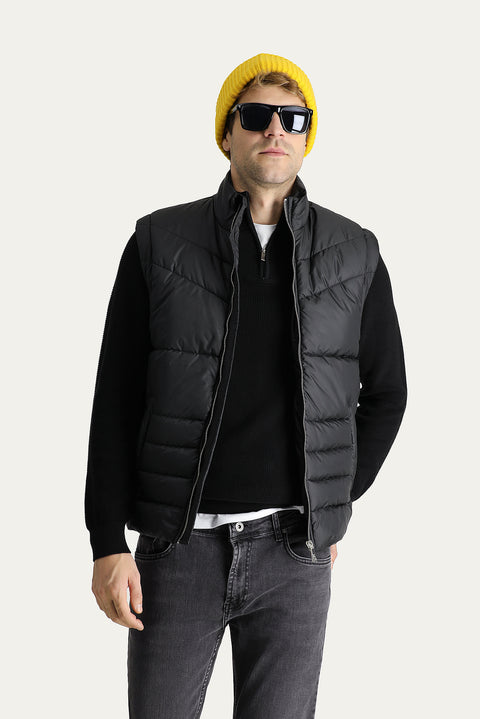 Black Slim Fit Narrow Cut Padded Sports Jacket