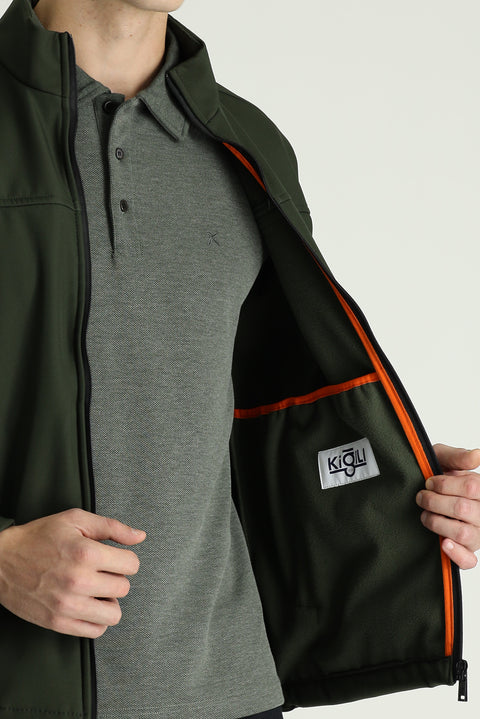 Medium Khaki Slim Fit Softshell Sport Jacket