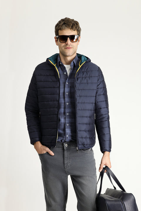 Dark Navy Hooded Quilted Sport Jacket