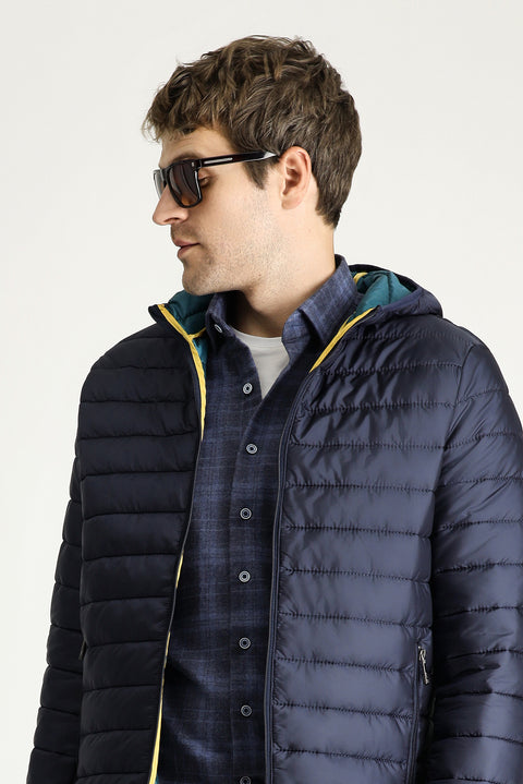 Dark Navy Hooded Quilted Sport Jacket