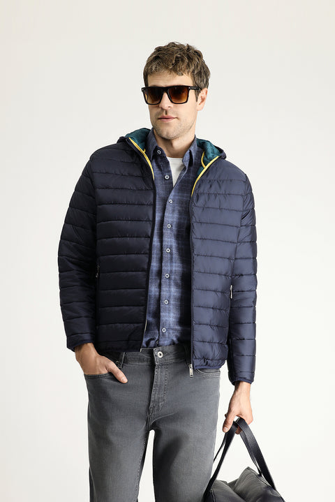Dark Navy Hooded Quilted Sport Jacket
