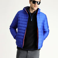 Navy Blue Hooded Quilted Sport Jacket