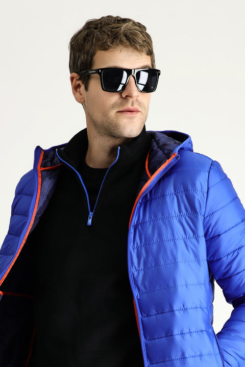 Navy Blue Hooded Quilted Sport Jacket