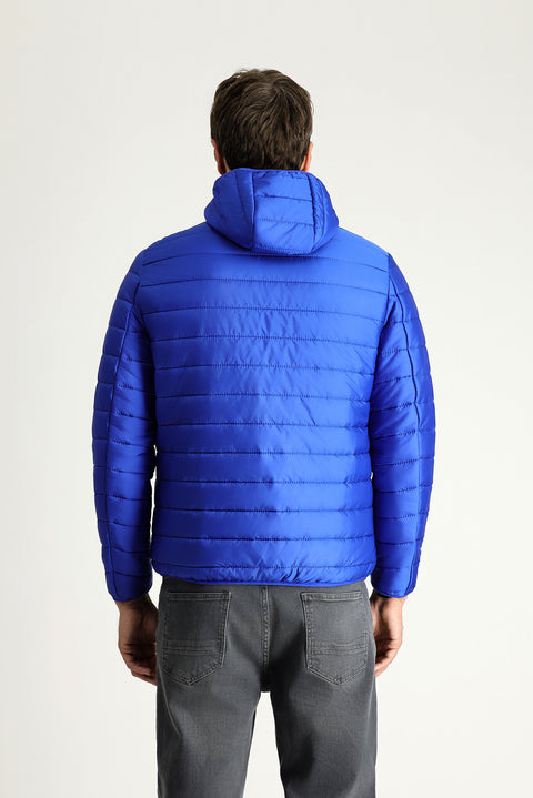 Navy Blue Hooded Quilted Sport Jacket
