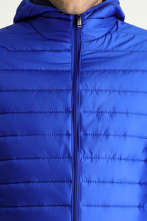Navy Blue Hooded Quilted Sport Jacket