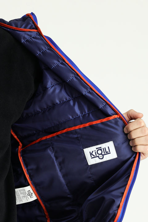 Navy Blue Hooded Quilted Sport Jacket