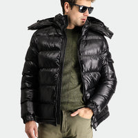 Black Hooded Padded Sports Jacket