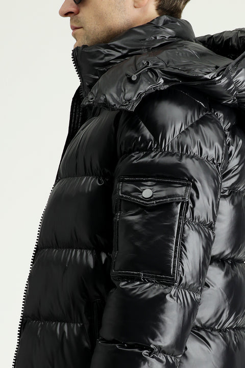 Black Hooded Padded Sports Jacket