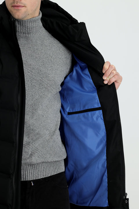 Black Hooded Sports Puffer Jacket