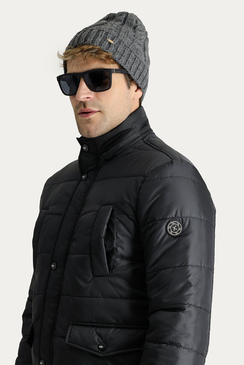 Black Hooded Sports Puffer Jacket