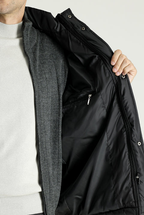 Black Hooded Sports Puffer Jacket