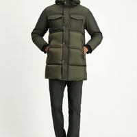 Medium Khaki Hooded Sports Puffer Jacket