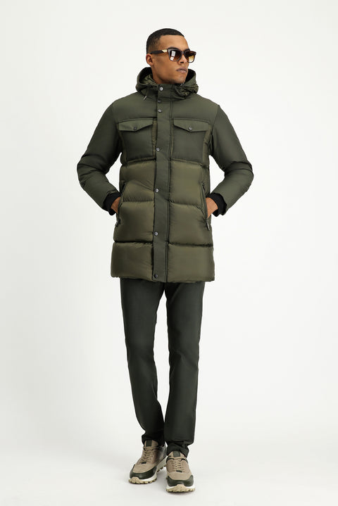 Medium Khaki Hooded Sports Puffer Jacket
