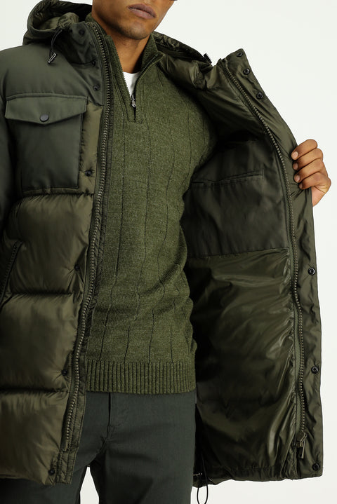 Medium Khaki Hooded Sports Puffer Jacket