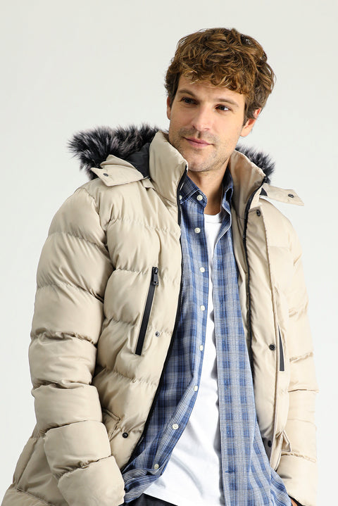 Stone Hooded Puffy Sports Jacket