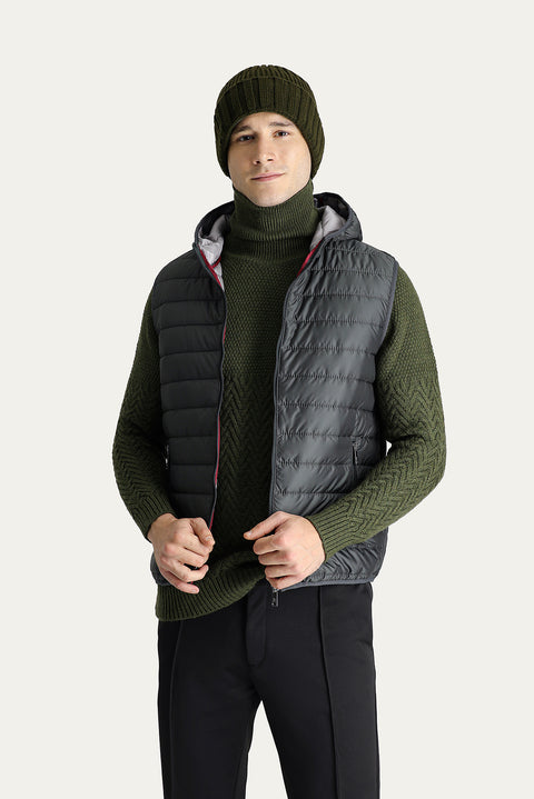 Dark Gray Hooded Quilted Sports Vest