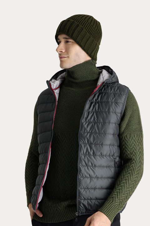 Dark Gray Hooded Quilted Sports Vest
