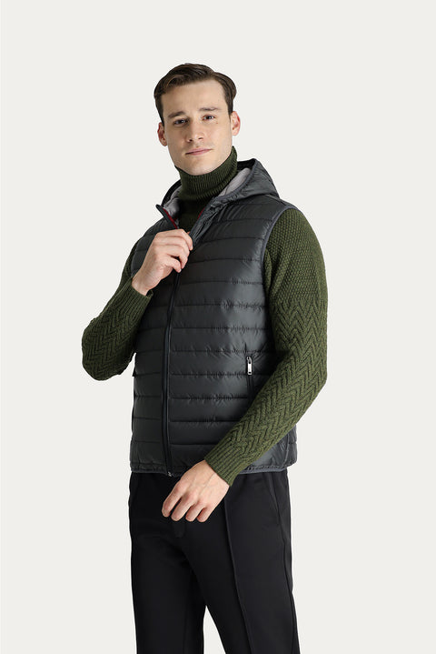 Dark Gray Hooded Quilted Sports Vest