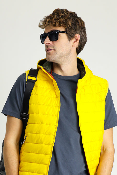 Yellow Hooded Quilted Sports Vest