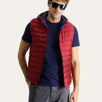 Dark Red Hooded Quilted Sports Vest